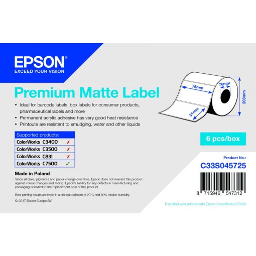 Epson 76mm x 51mm, 2310 matt címke