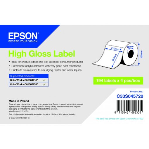 Epson 210mm x 297mm 194 magasfényű címke