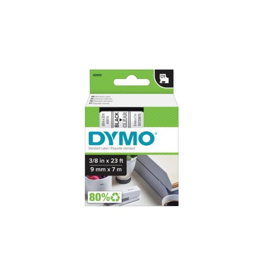 Feliratozógép szalag Dymo D1 S0720670/40910 9mmx7m, ORIGINAL, fekete/víztiszta 