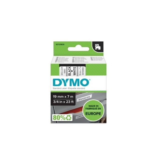 Feliratozógép szalag Dymo D1 S0720830/45803 19mmx7m, ORIGINAL, fekete/fehér 